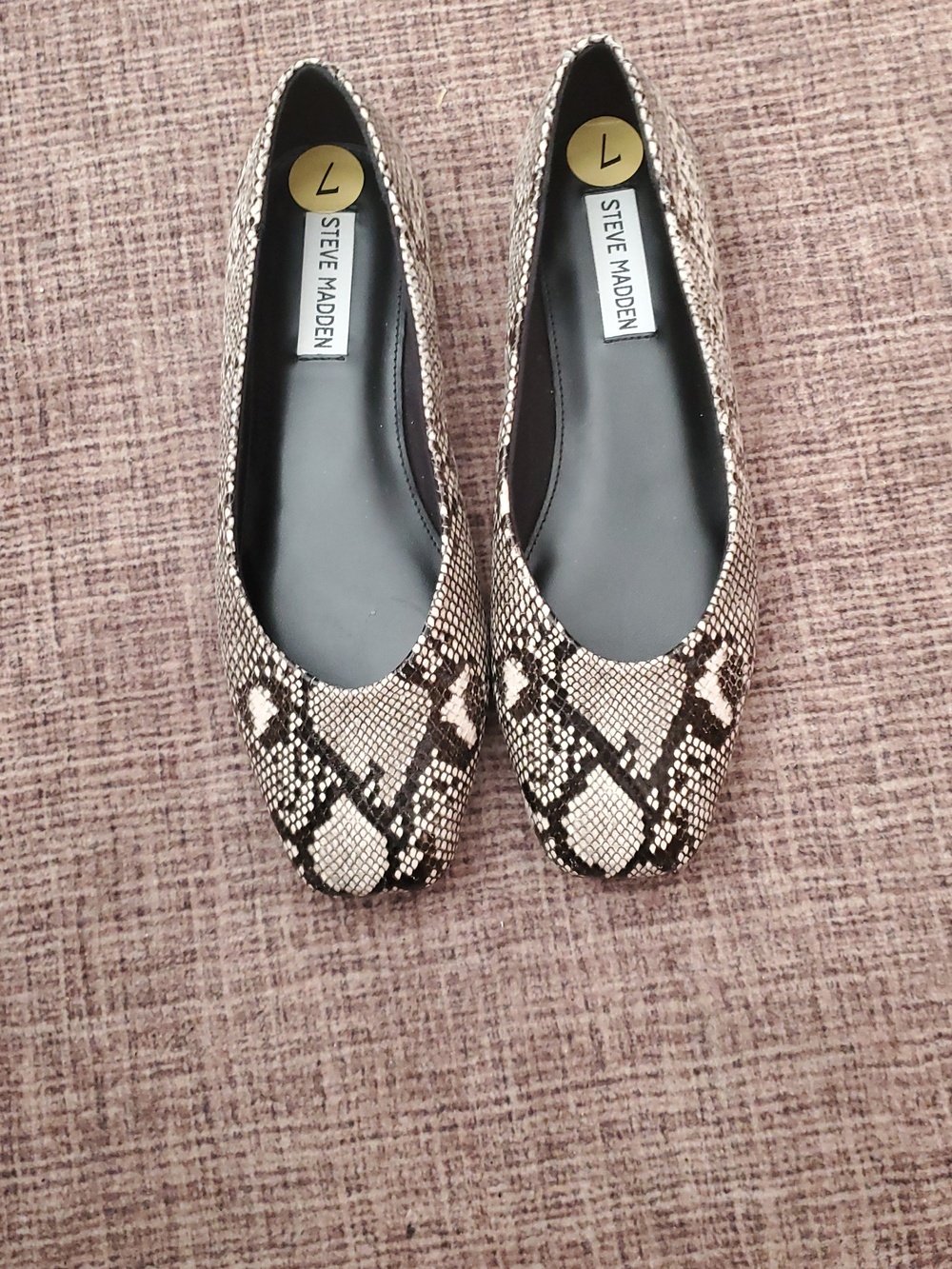 Steve Madden Snake-Print Ballet Flats in Beige and Black